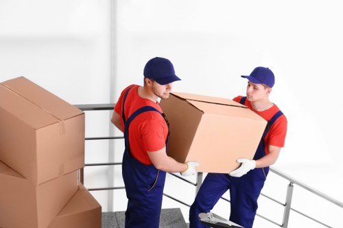 Office relocation setup with boxes and equipment in Colliers Wood